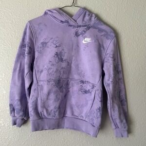 Nike Kids Purple Tye Dye Pullover Hoodie Swoosh Fleece Lined Kangaroo Pocket